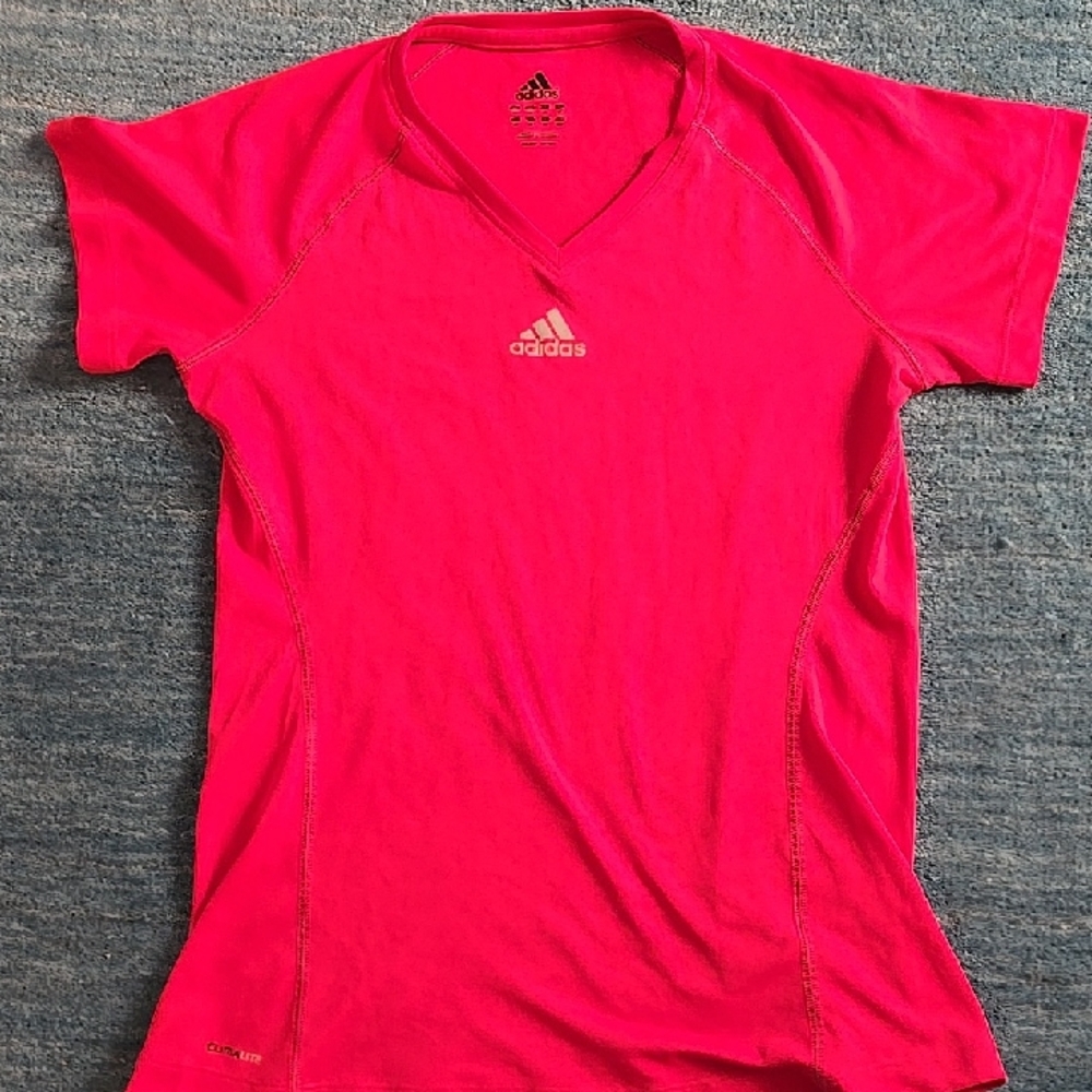 Adidas Magenta V-Neck Climalit Tee